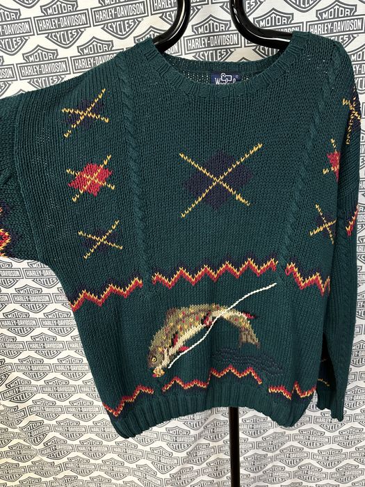 Vintage Vintage Woolrich Fishing Themed Outdoor Sweater - Men's XL