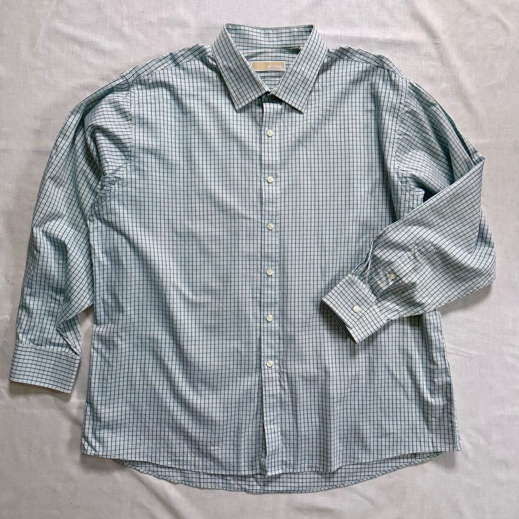 Michael Kors Michael Kors Green Plaid Button-Up Dress Shirt 18.5-34/35 Size US XL / EU 56 / 4 - 1 Thumbnail