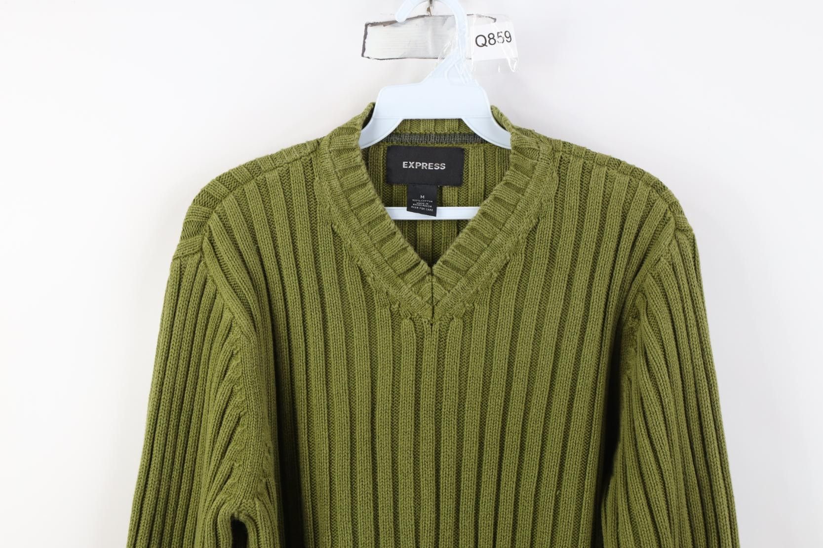 Express Vintage Y2K Express Chunky Ribbed Knit Sweater Green Cotton Size M / US 6-8 / IT 42-44 - 2 Thumbnail