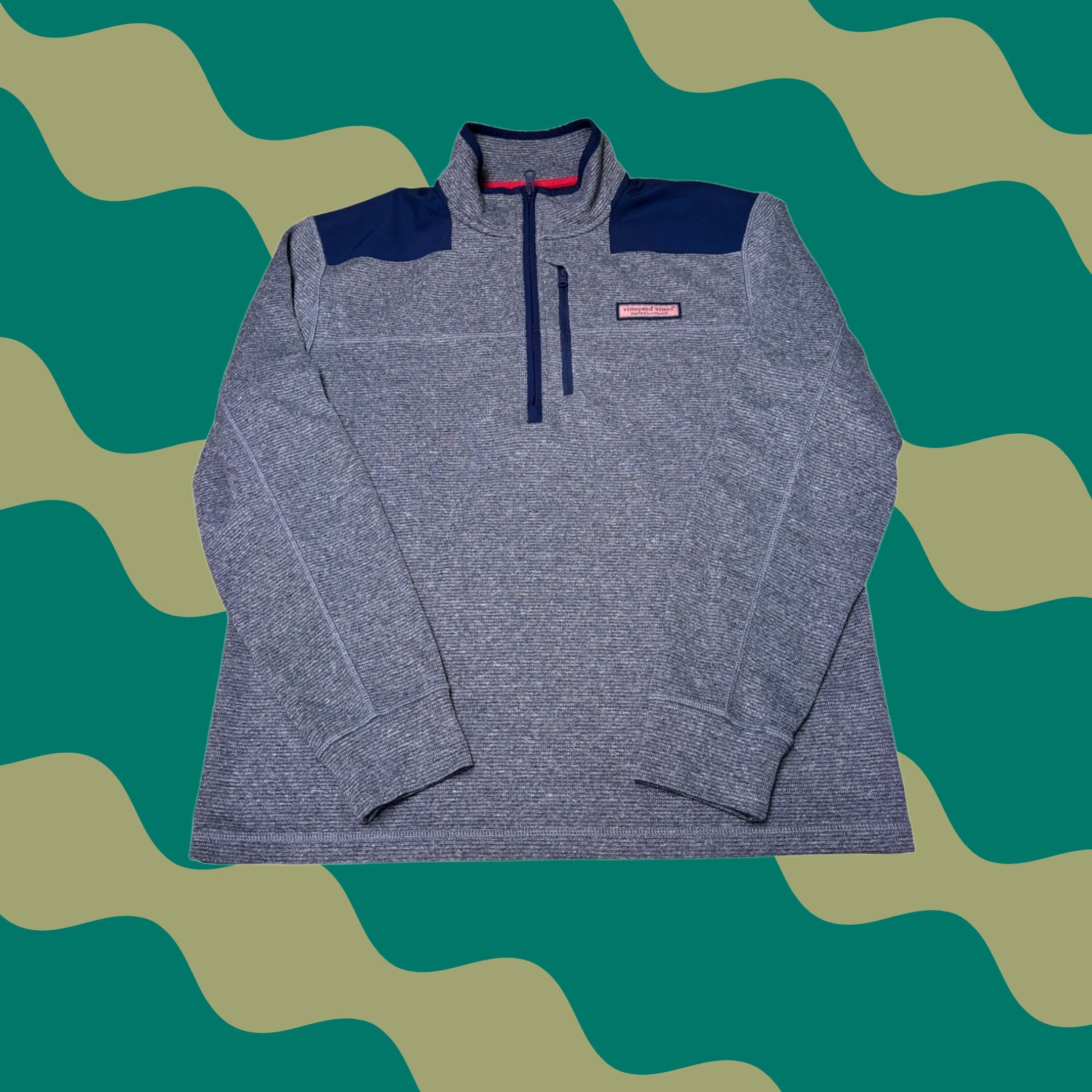 Vineyard Vines Vineyard Vines Performance Mens M Blue Heathered Quarter Zip Pullover Jacket Size US M / EU 48-50 / 2 - 1 Thumbnail