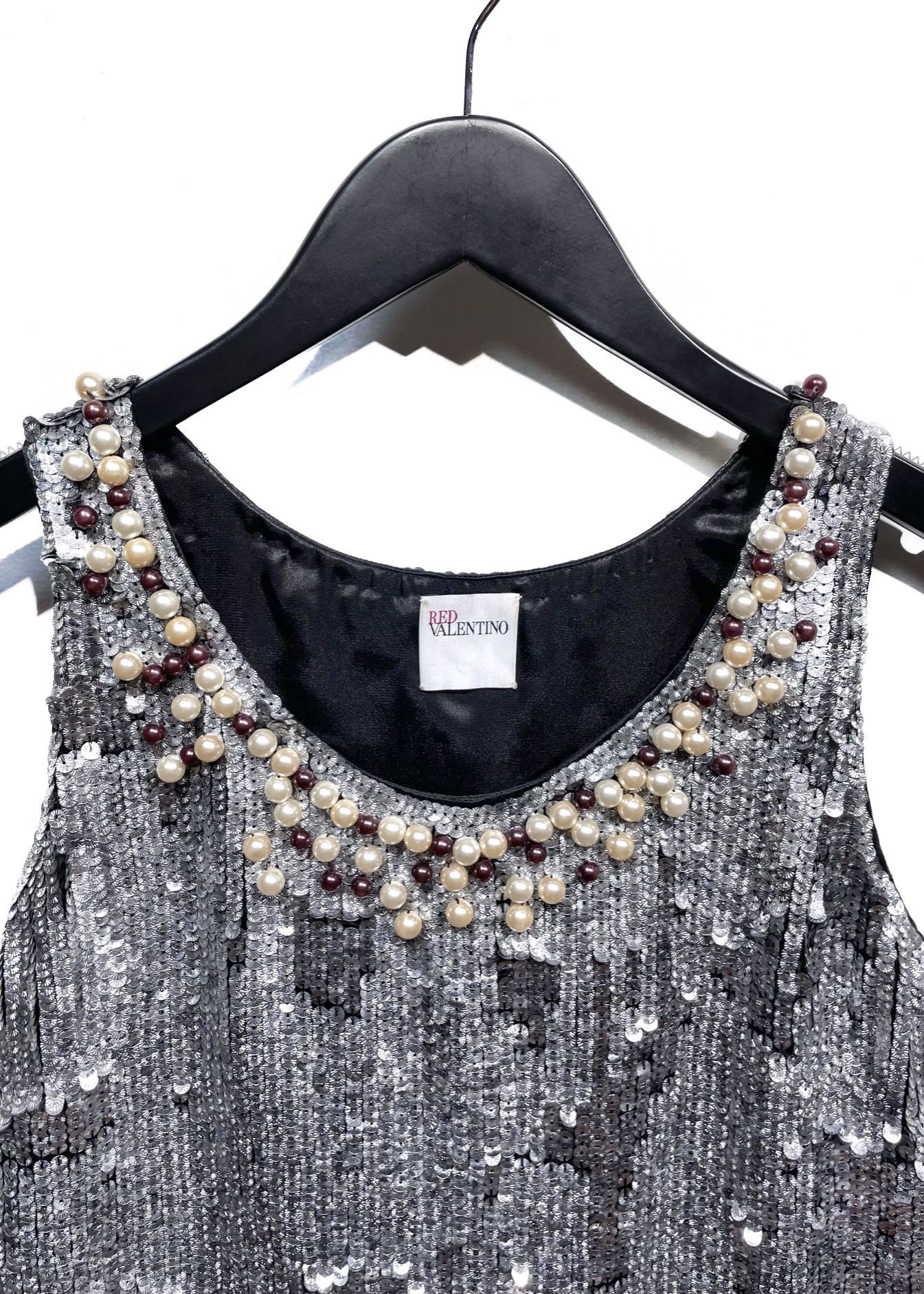 RED Valentino Red Valentino Silver Sequin Pearl Embellished Mini Dress Size S / US 4 / IT 40 - 2 Thumbnail