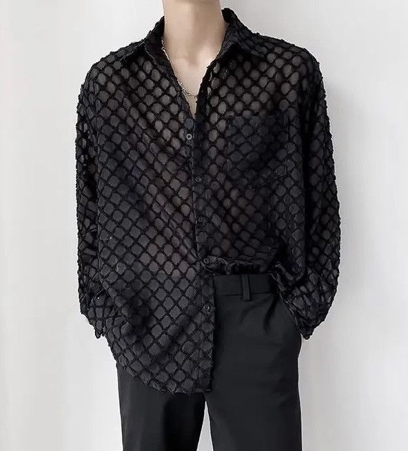Other Black Mesh Casual Collared Loose Black Shirt Size US M / EU 48-50 / 2 - 1 Thumbnail