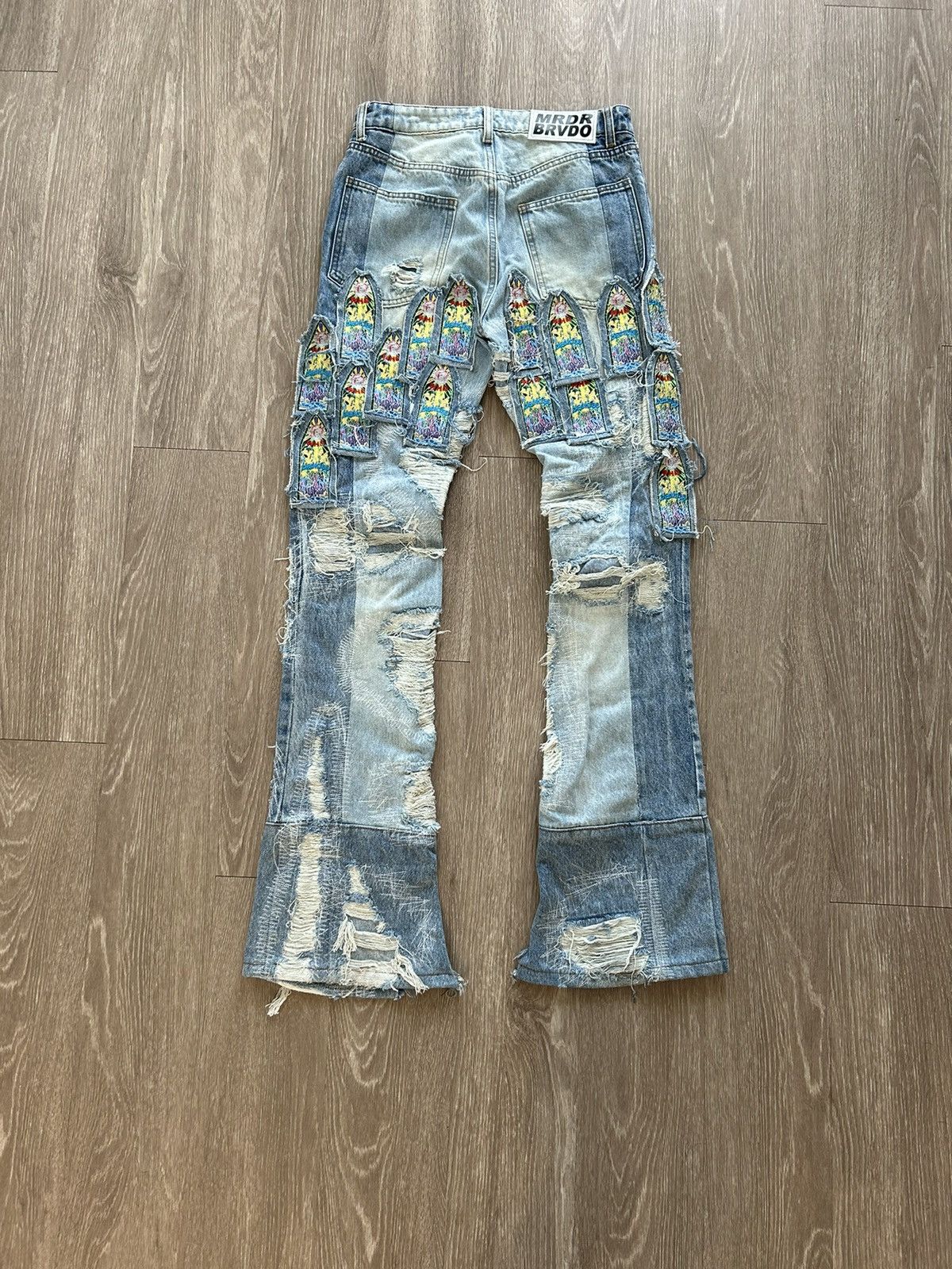 Who Decides War WDW Stain Glass Patch Flare “Coliseum Fusion” Denim Jeans Size US 29 - 5 Thumbnail