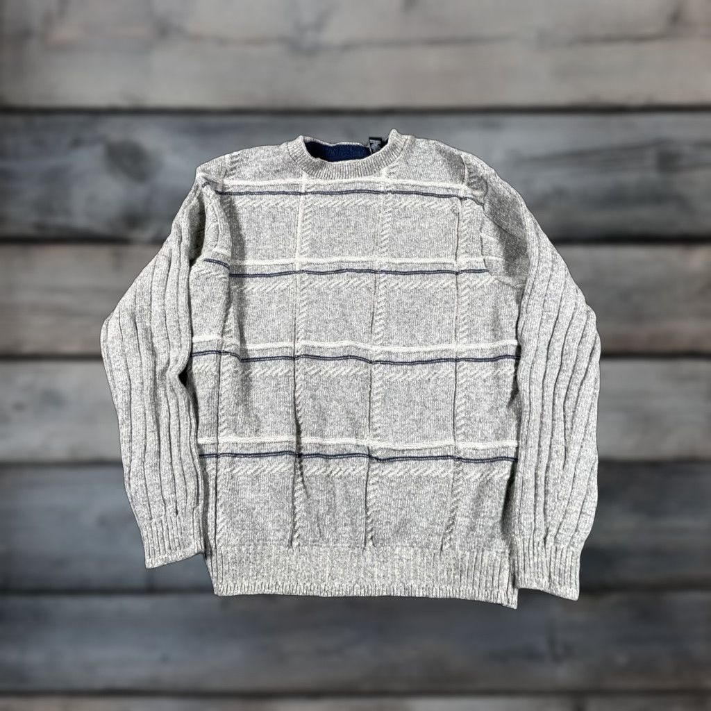 Haggar VINTAGE Haggar Sweater Crewneck Check Pattern Gray Heavyweight Cotton Knit Adult Large Regular Men Size US L / EU 52-54 / 3 - 1 Thumbnail