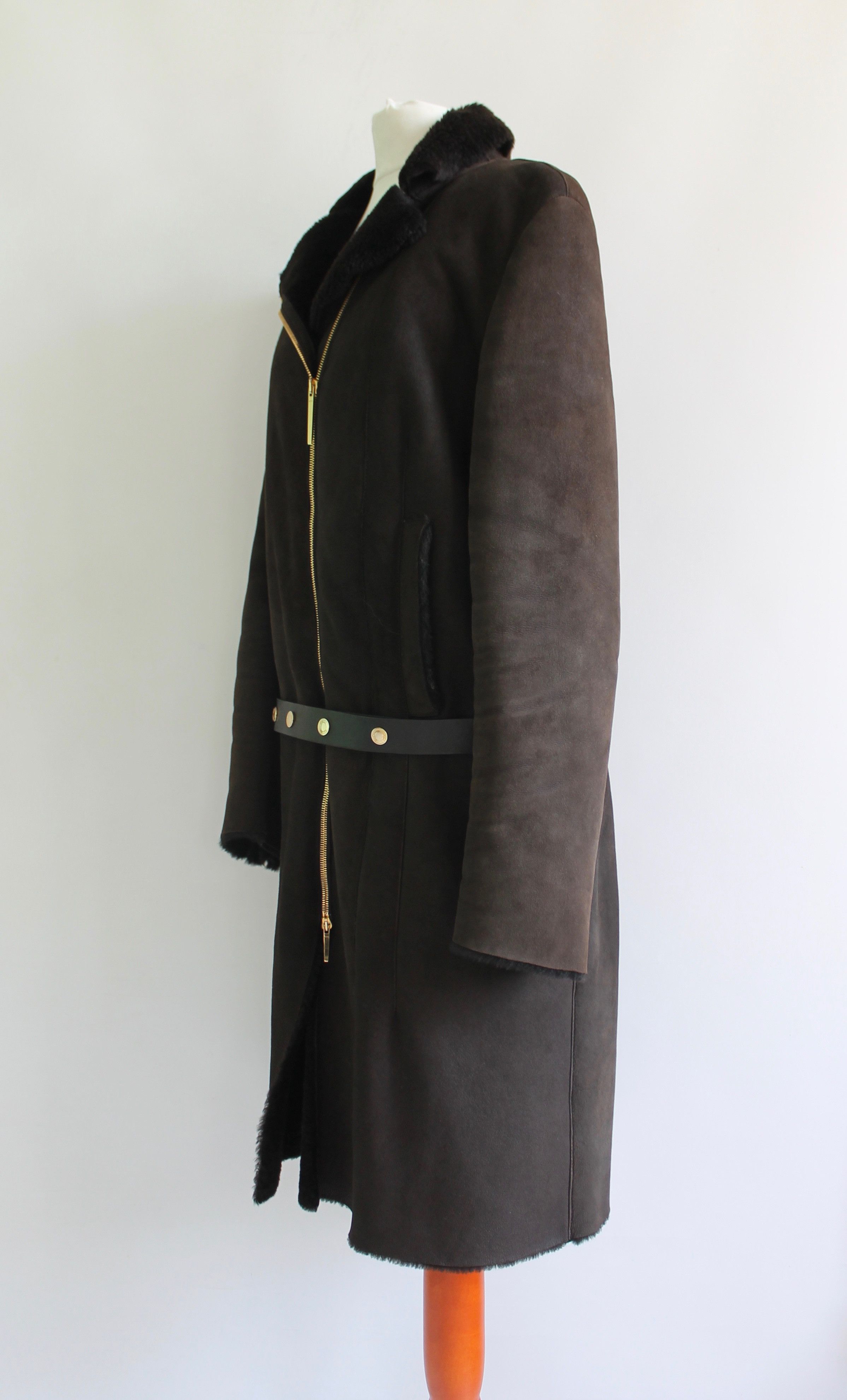 Gucci 90's GUCCI leather TOM FORD BELTED SHEARLING COAT brown Size M / US 6-8 / IT 42-44 - 3 Thumbnail
