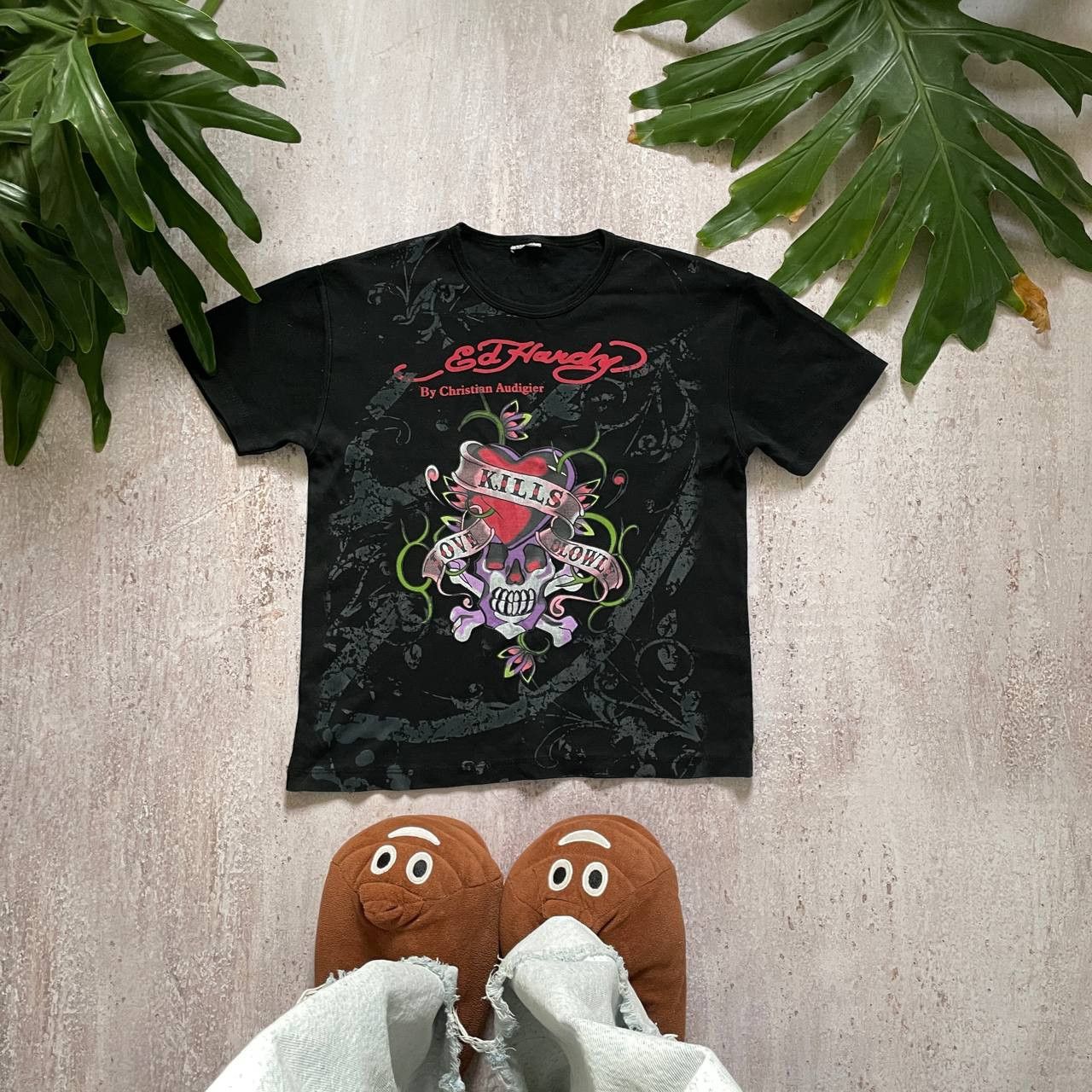 Ed Hardy × Vintage VINTAGE Y2K ED HARDY ALL OVER PRINT BOXY GLAMOUR RARE TEE Size L / US 10 / IT 46 - 1 Thumbnail