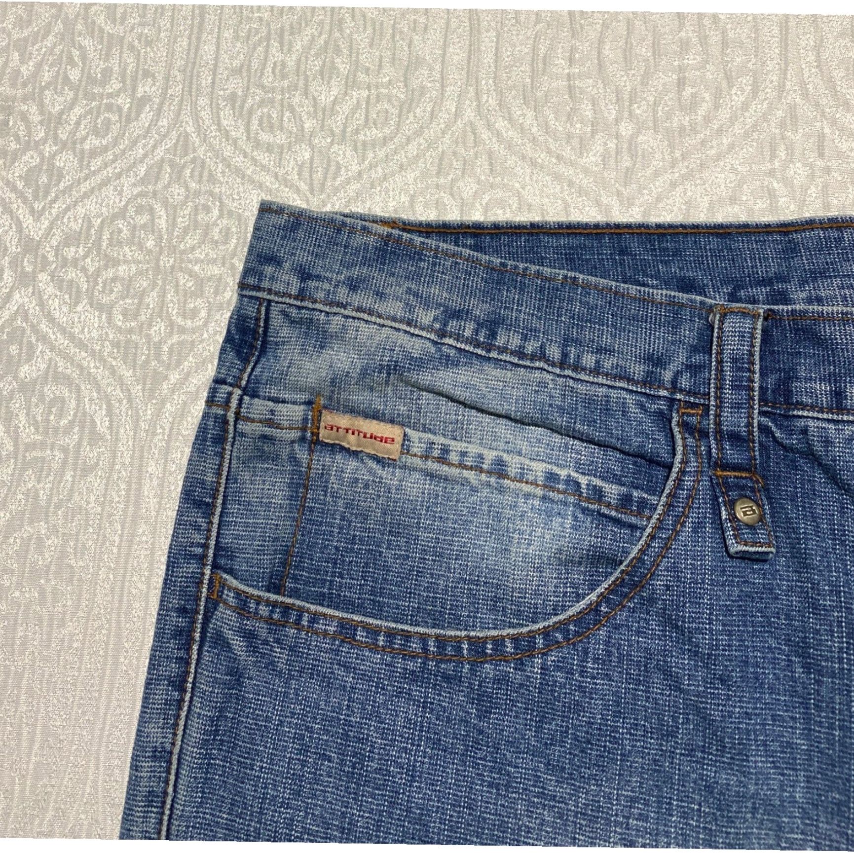 Denime Attitude Premium Denim Jeans Men 46 Blue Relaxed Fit 5-Pocket Denim Ramie Cotton Distressed Logo Button Zip Wide-Leg Jeans Mens Size US 30 / EU 46 - 3 Thumbnail