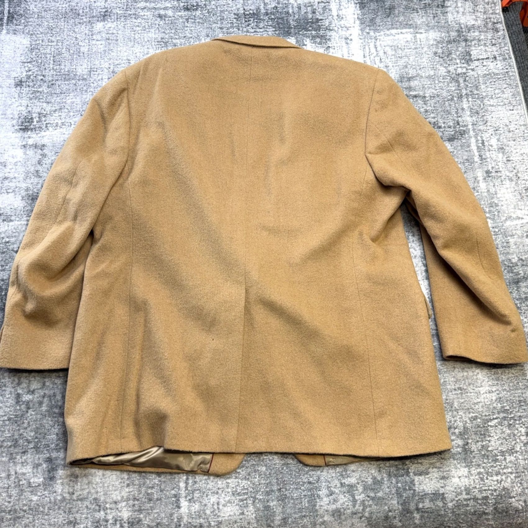 Nordstrom VINTAGE Nordstrom Blazer Jacket Men 50L Beige Camel Wool Cotton Solid Notch 2-Button Single-Breasted Old Money Academia"} Size 50R - 6 Thumbnail
