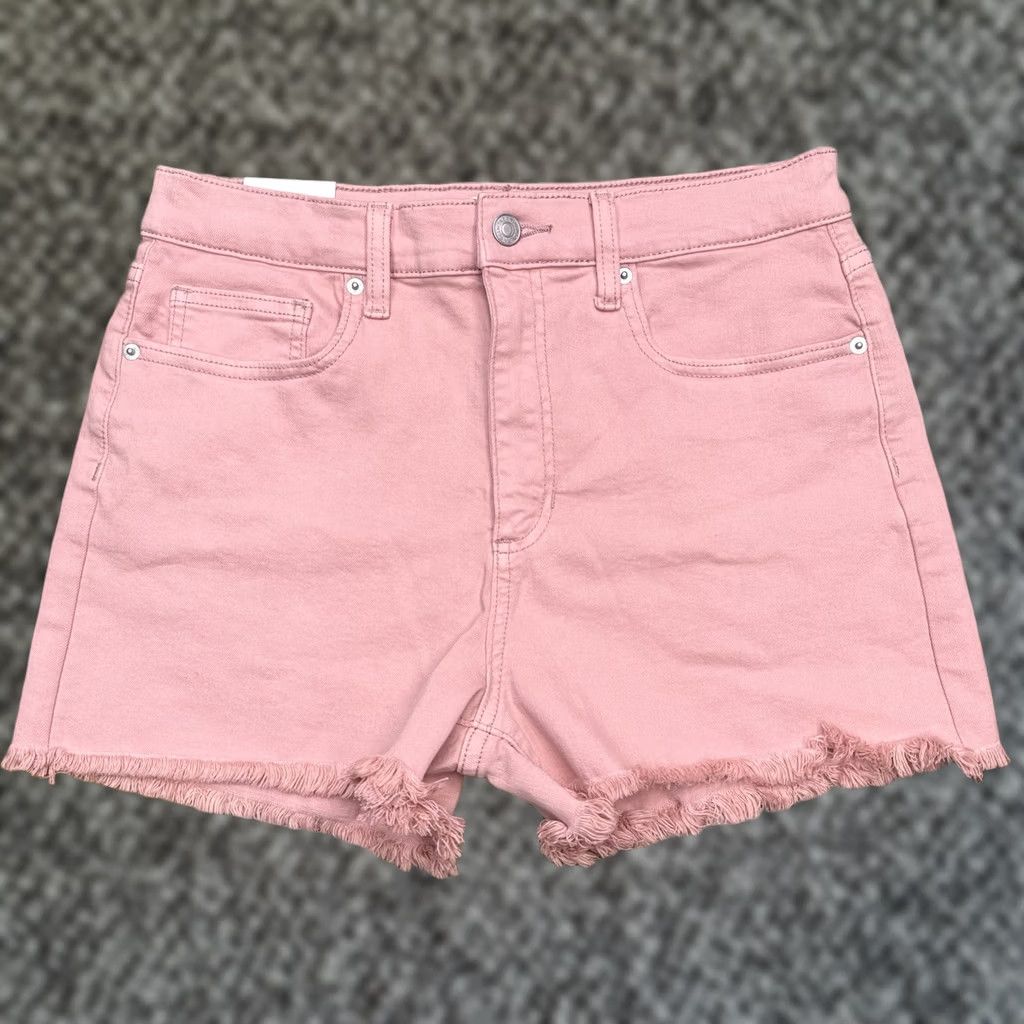 Vintage Sneak Peek Shorts Womens L Pink High Rise Denim Cut Off Size 36" / US 14 / IT 50 - 1 Thumbnail