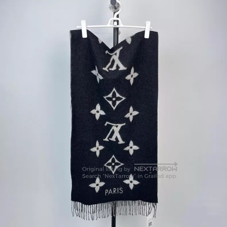 Louis Vuitton Louis Vuitton Black and grey full-print cashmere double-si Size ONE SIZE - 9 Thumbnail