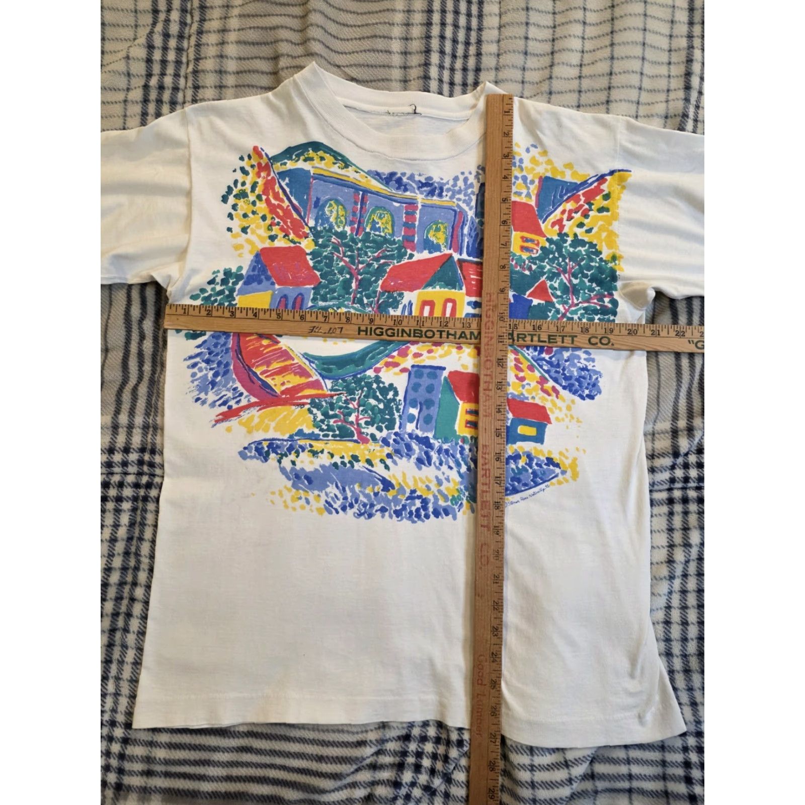Vintage VINTAGE 1992 Steven Ross Naturally Country Townscape Art T-Shirt Large White Mens Single Stitch Graphic Print 90s Cotton Crew Neck Short Sleeve Size US L / EU 52-54 / 3 - 7 Thumbnail