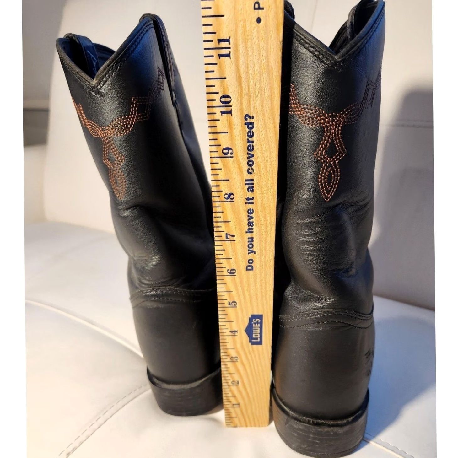 Vintage Justin Boots Mens 10.5 D Black Leather Western Roper Pull On Shoes? Size US 10 / EU 43 - 4 Thumbnail