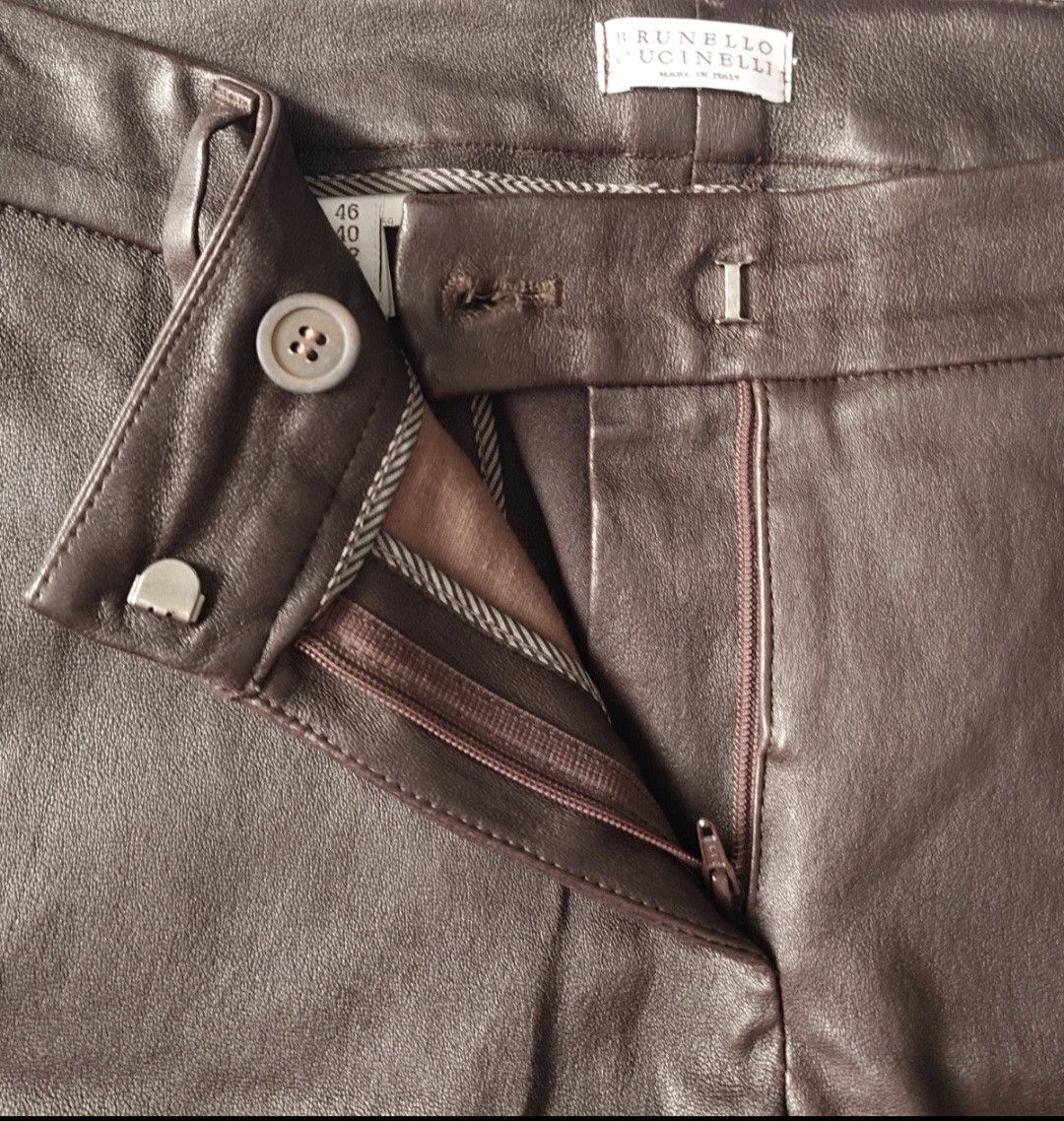 Brunello Cucinelli Brunello Cucinelli Brown Leather Panel Slim Fit Trousers Size 32" / US 10 / IT 46 - 5 Thumbnail