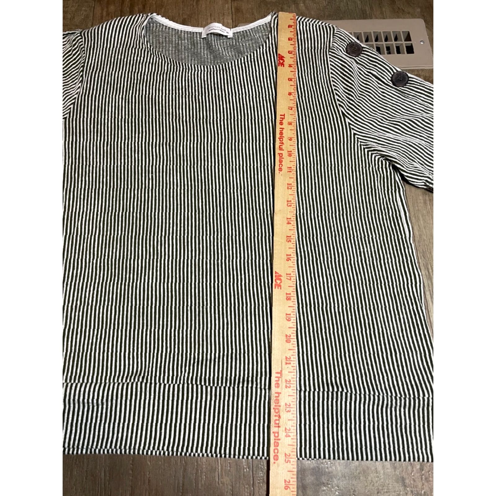Vintage Exclusive Shirt Womens XL Striped Moss Green & White Short Sleeve Size XL / US 12-14 / IT 48-50 - 2 Thumbnail