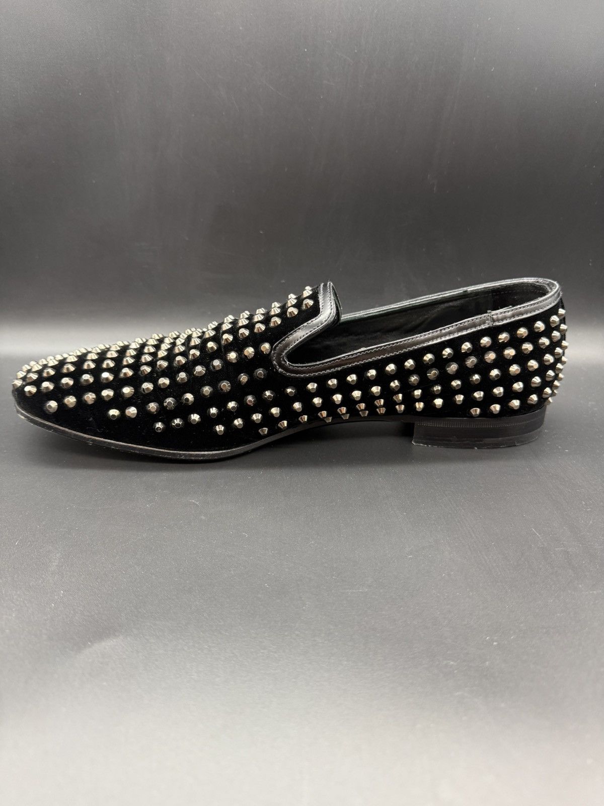Prada PRADA Velluto Stud Smoking Loafer Black Velvet-Silver Studs Size US 11 / EU 44 - 6 Thumbnail