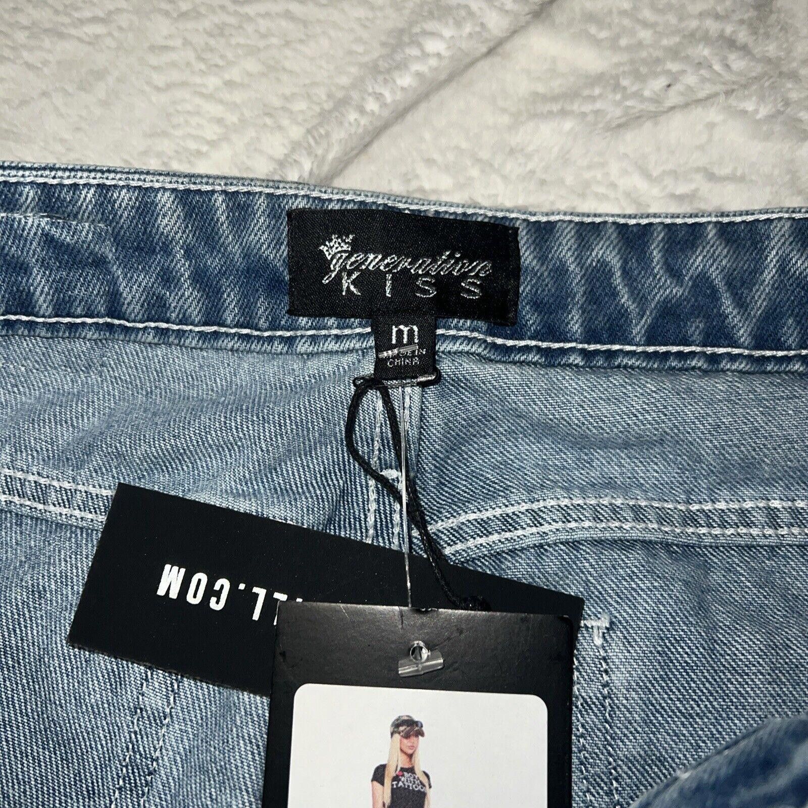 Designer M Destroyed Bootcut Jeans Dolls Kill Pants Shredded Cut Torn Size 32" / US 10 / IT 46 - 6 Thumbnail