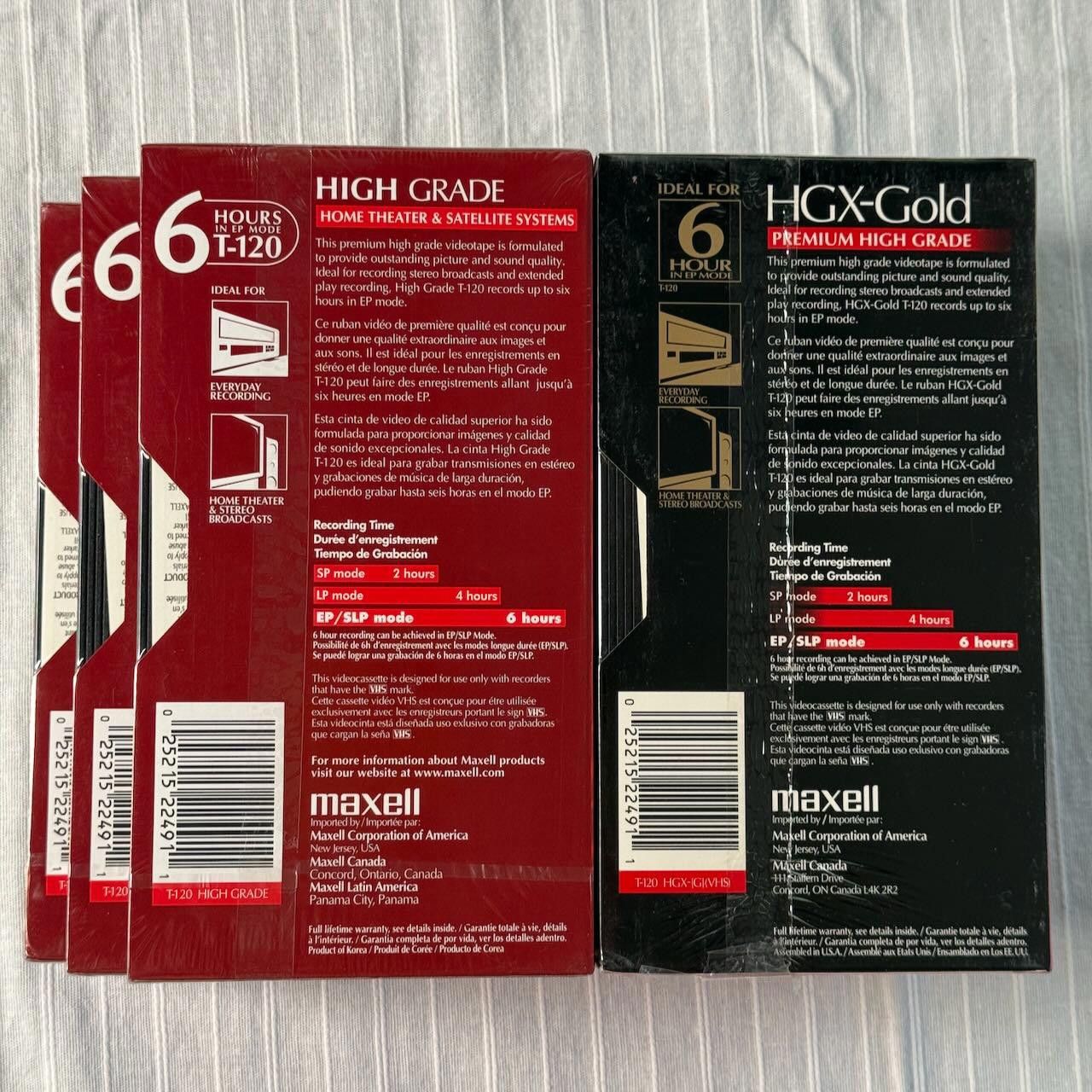 Other Lot of 6 VTG Maxell VHS Tapes T-120 High Grade & HGX-Gold Size ONE SIZE - 5 Thumbnail