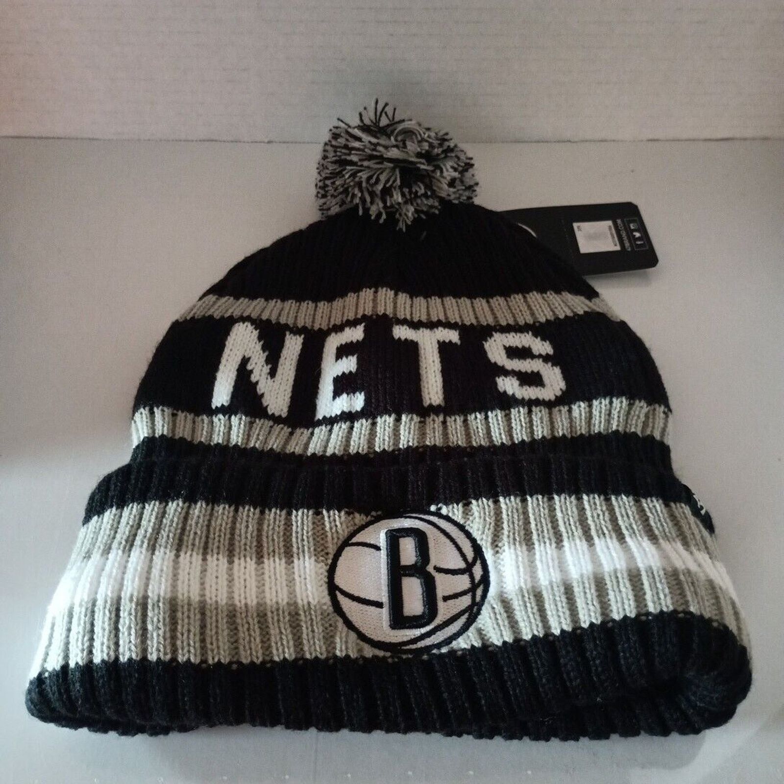 47 Brand Brooklyn Nets Knit Beanie Hat NFL Men's Black Gray With Pom Size ONE SIZE - 1 Thumbnail