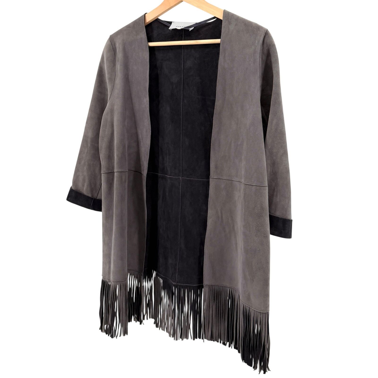 Jigsaw Gray Dark Charcoal Reversible Genuine Suede Fringe Jacket Size S / US 4 / IT 40 - 1 Thumbnail