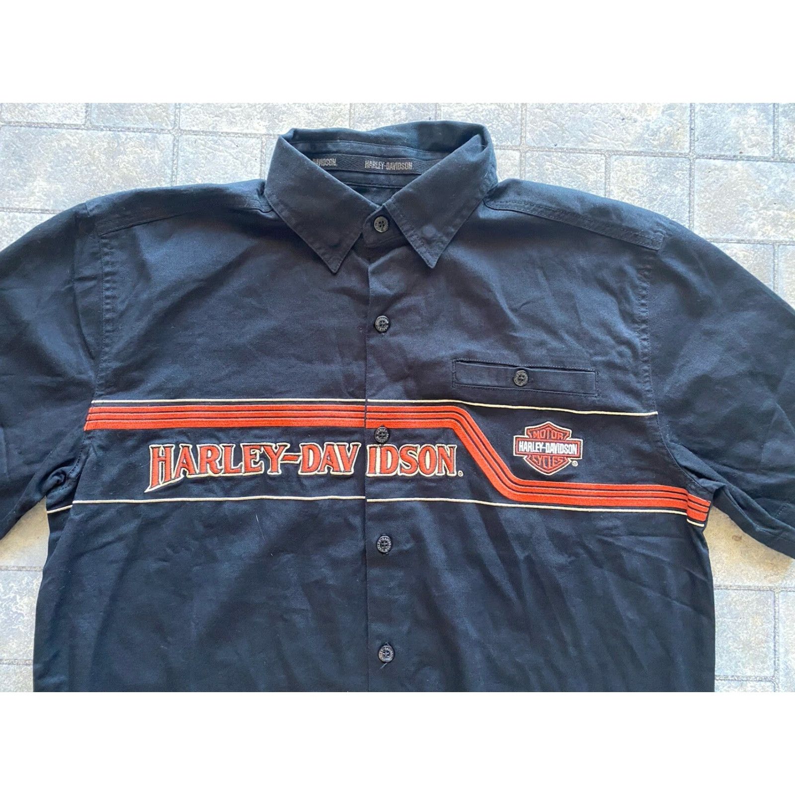 Harley Davidson Harley-Davidson Shirt Mens M Black Orange Short Sleeve Button-Down Embroidered Size US M / EU 48-50 / 2 - 4 Thumbnail