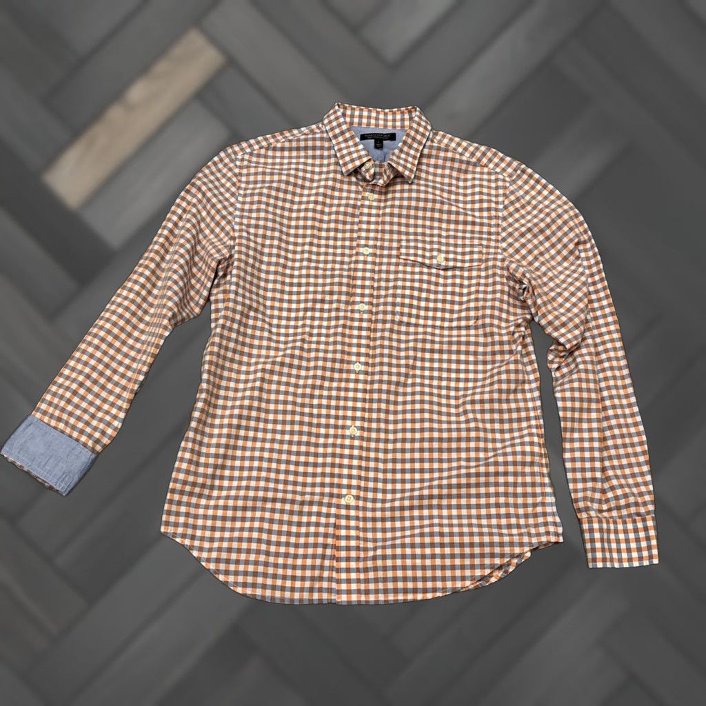 Banana Republic Banana Republic Shirt Mens Large Slim Button-Up Orange Plaid Shirt Size US L / EU 52-54 / 3 - 1 Thumbnail