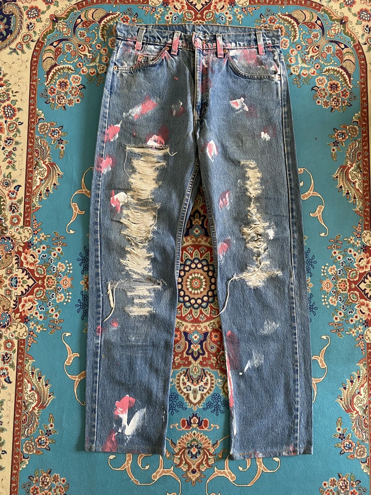 Levi's × Vintage Vintage 90s Levi’s 505 Distressed Splatter Design Denim Size US 31 - 2 Thumbnail