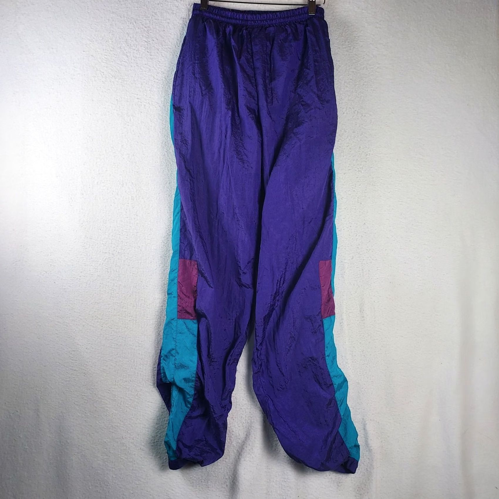 Altea Vintage 90s Track Pants Purple Teal Nylon Windbreaker Retro Joggers Size US 28 / EU 44 - 2 Thumbnail