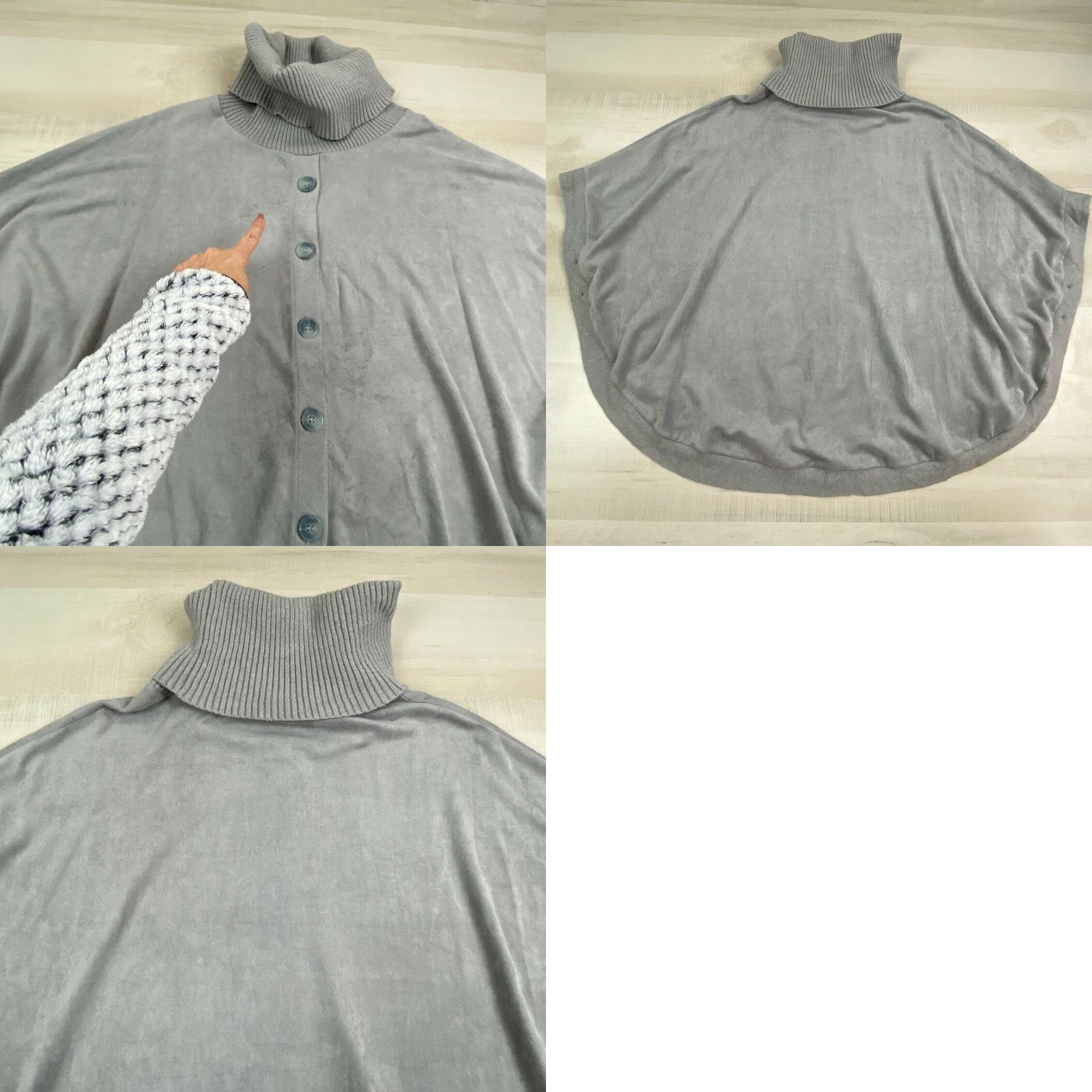 Vintage Fate Womens Poncho Sweater Large Gray Faux Suede Cowl Turtleneck Oversized Size L / US 10 / IT 46 - 8 Thumbnail