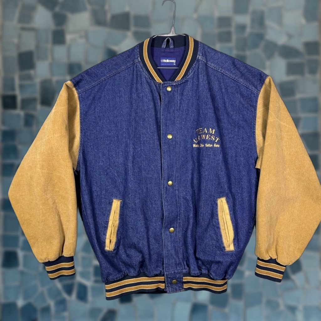 Holloway Vintage Holloway Varsity Jacket Mens XL Denim Bomber Canvas Sleeves USA Made 90s Size US XL / EU 56 / 4 - 1 Thumbnail