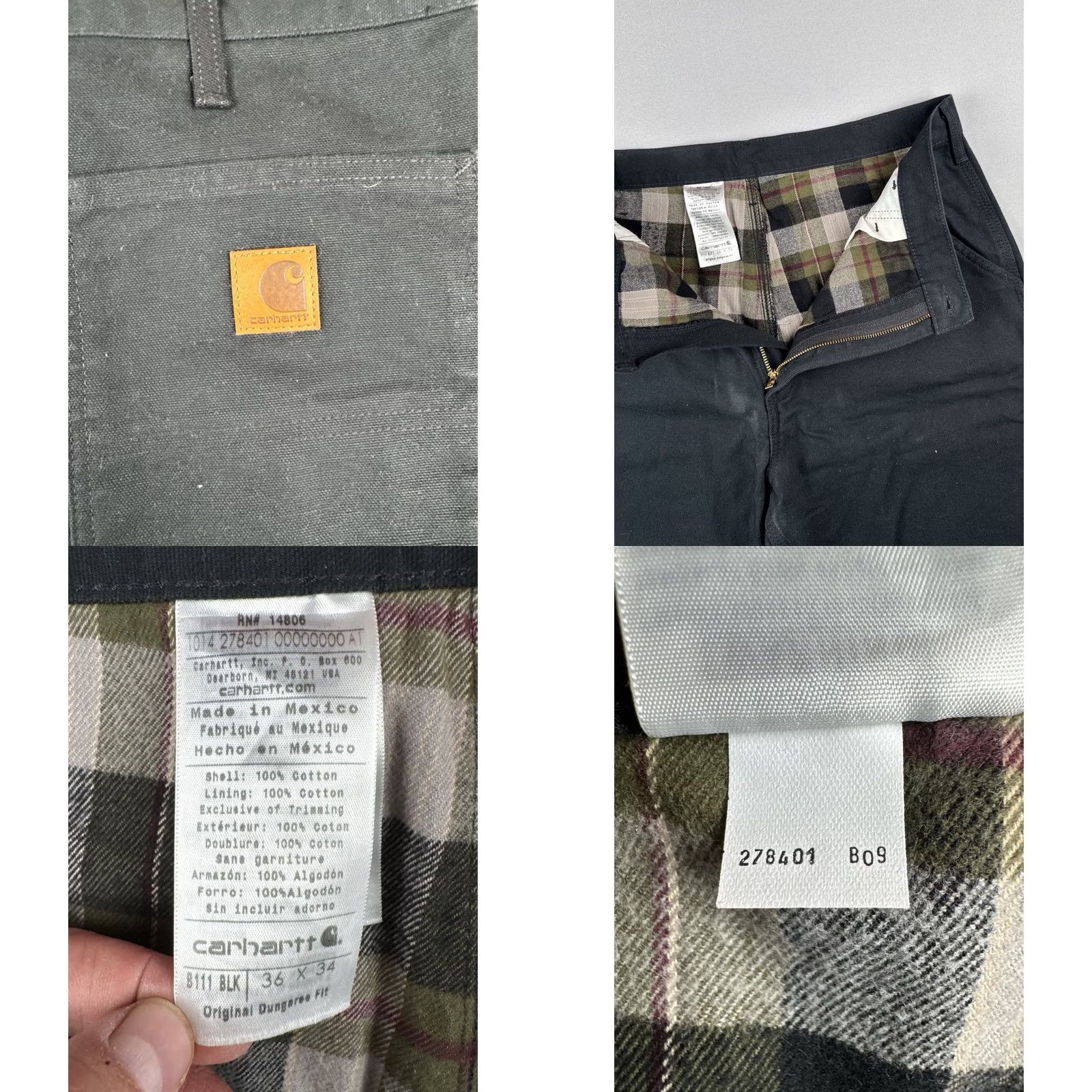 Carhartt VINTAGE Carhartt Flannel Lined Work Pants Black Dungaree Carpenter 36x34 BLK Size US 36 / EU 52 - 9 Thumbnail