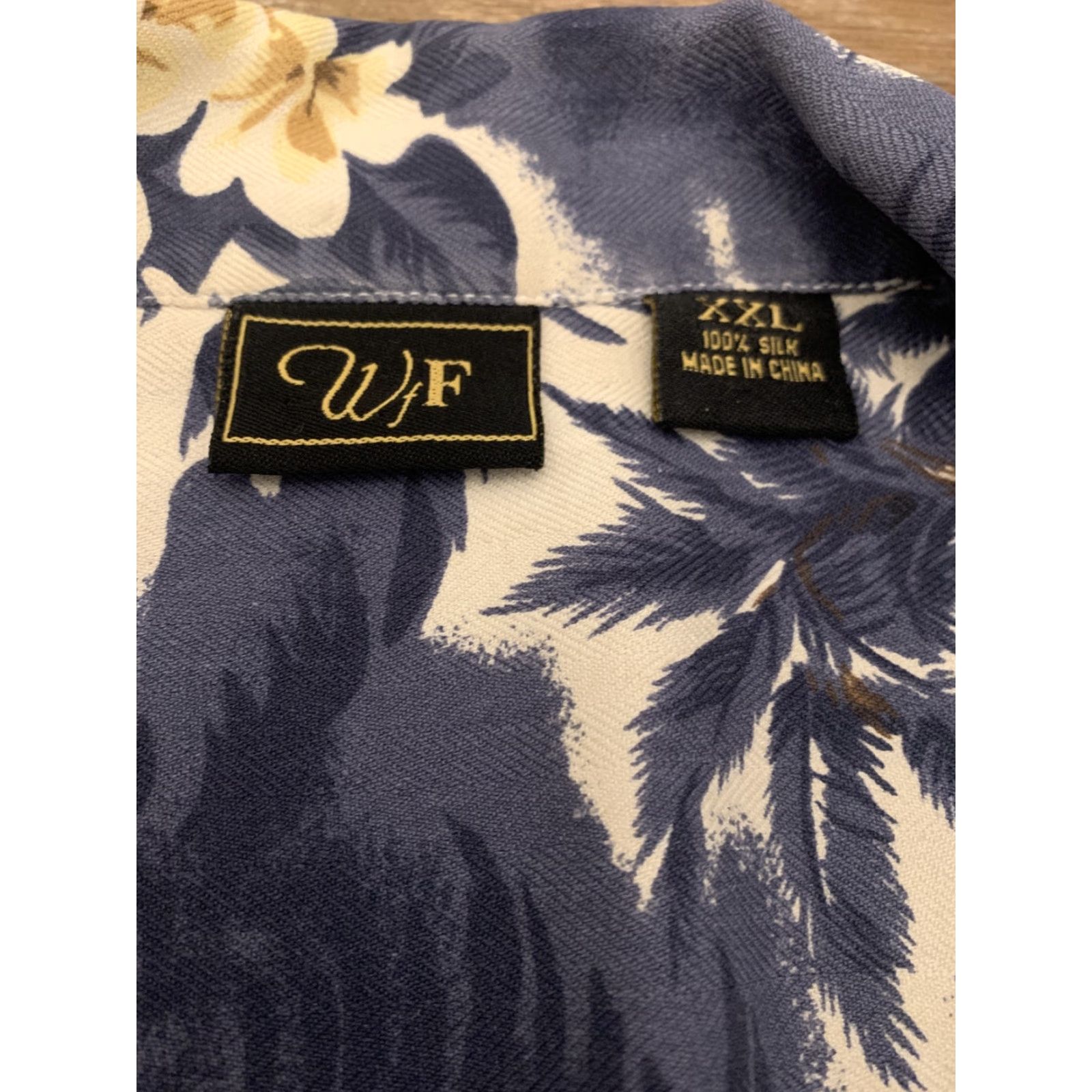 Vintage Hawaiian Silk Shirt WFF XXL Blue Button Down Short Sleeve Floral Palm Trees Men Size US XXL / EU 58 / 5 - 2 Thumbnail