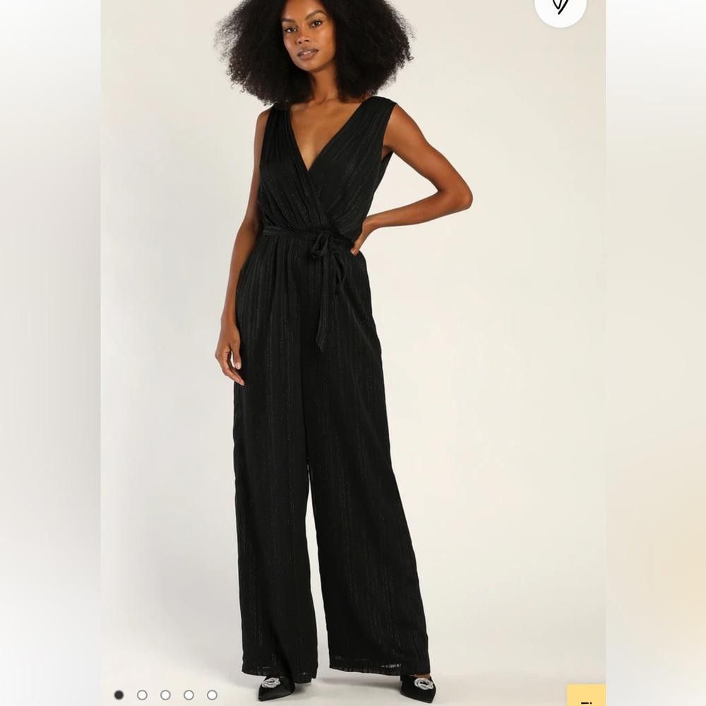 Lulus Lulus NWT Chic Elegance Black Lurex Stripe Jumpsuit XS Size 26" / US 2 / IT 38 - 1 Thumbnail