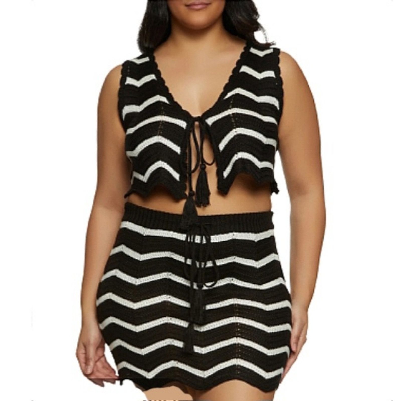 Almost Famous FESTIVAL VIBES ☆ BLACK & WHITE CROCHET ☆ 2-PC SET ☆ 2x NWT Size XXL / US 16-18 / IT 52-54 - 2 Thumbnail