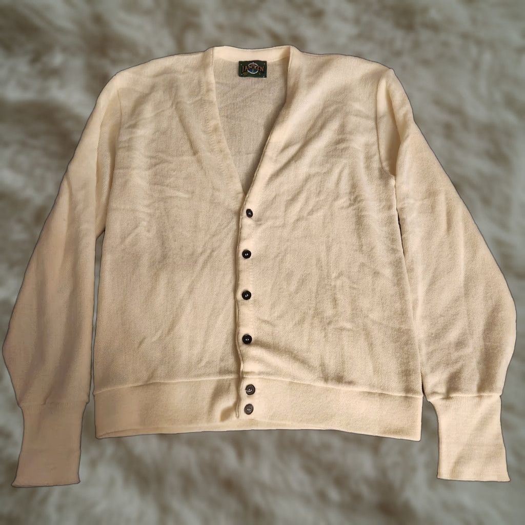 Jantzen VINTAGE Jantzen Cardigan Sweater Knit Mens Large Ivory USA Size US L / EU 52-54 / 3 - 1 Thumbnail