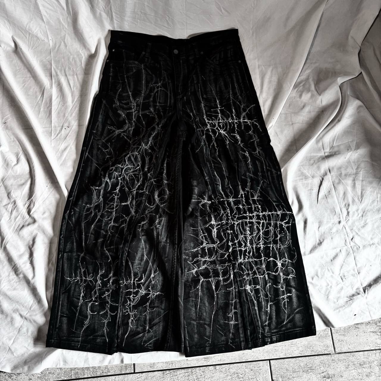 Japanese Brand Custom Black Baggy Jeans with White cyber sigilismPrint Size US 36 / EU 52 - 3 Thumbnail