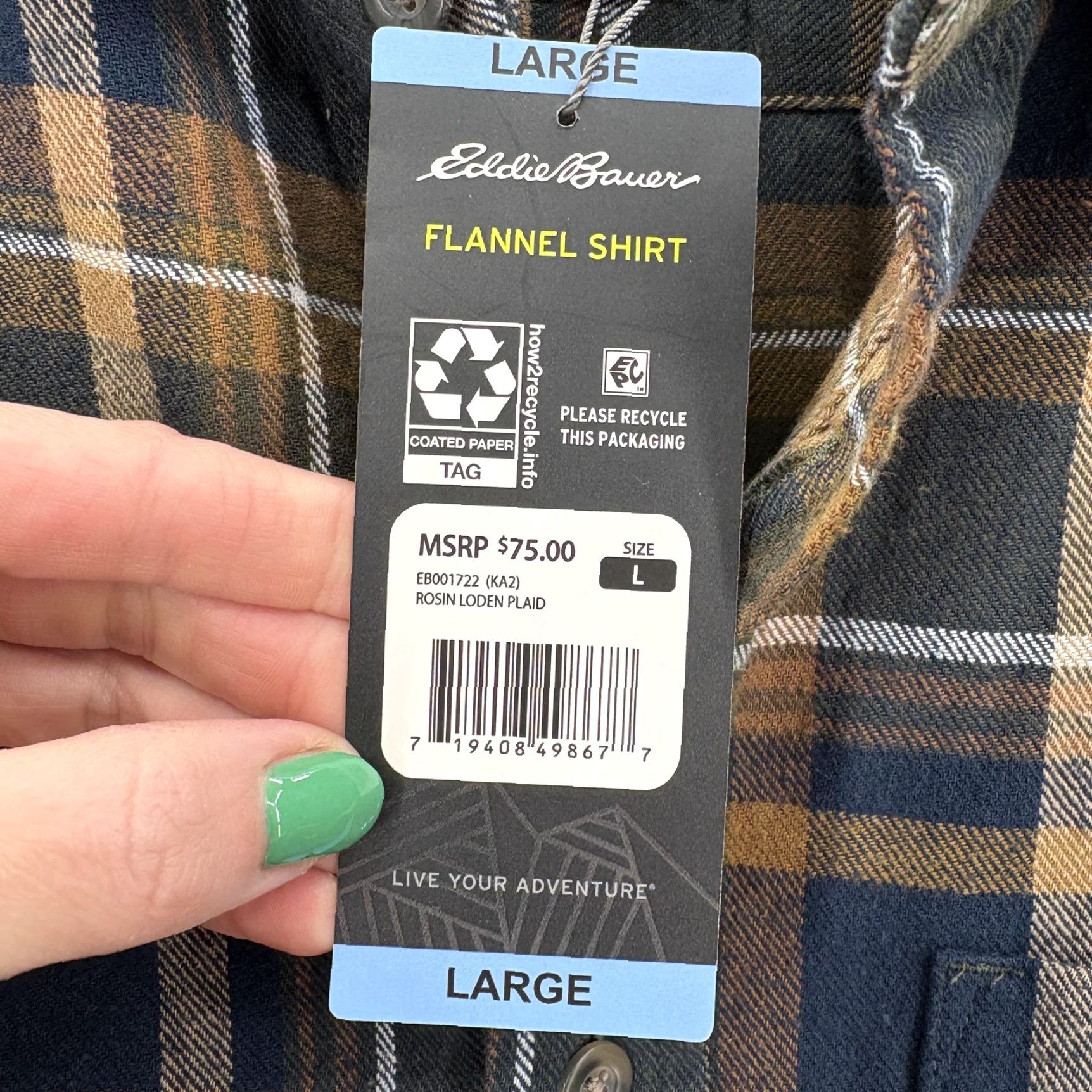 Eddie Bauer Eddie Bauer Shirt Mens Large Green Plaid Flannel Long Sleeve Button Up Hiking Size US L / EU 52-54 / 3 - 5 Thumbnail