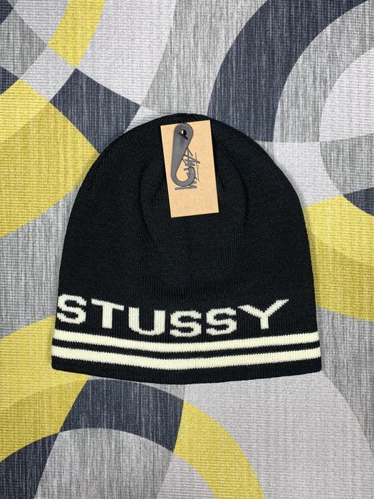 Vintage Stussy Jacquard Stripe Skullcap Beanie - Black | Grailed