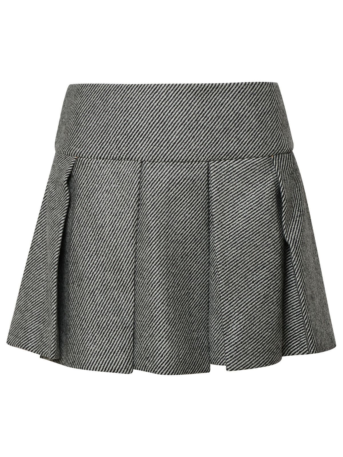 image of Patou Two-Tone Virgin Wool Skirt in Grey, Women's (Size 28)