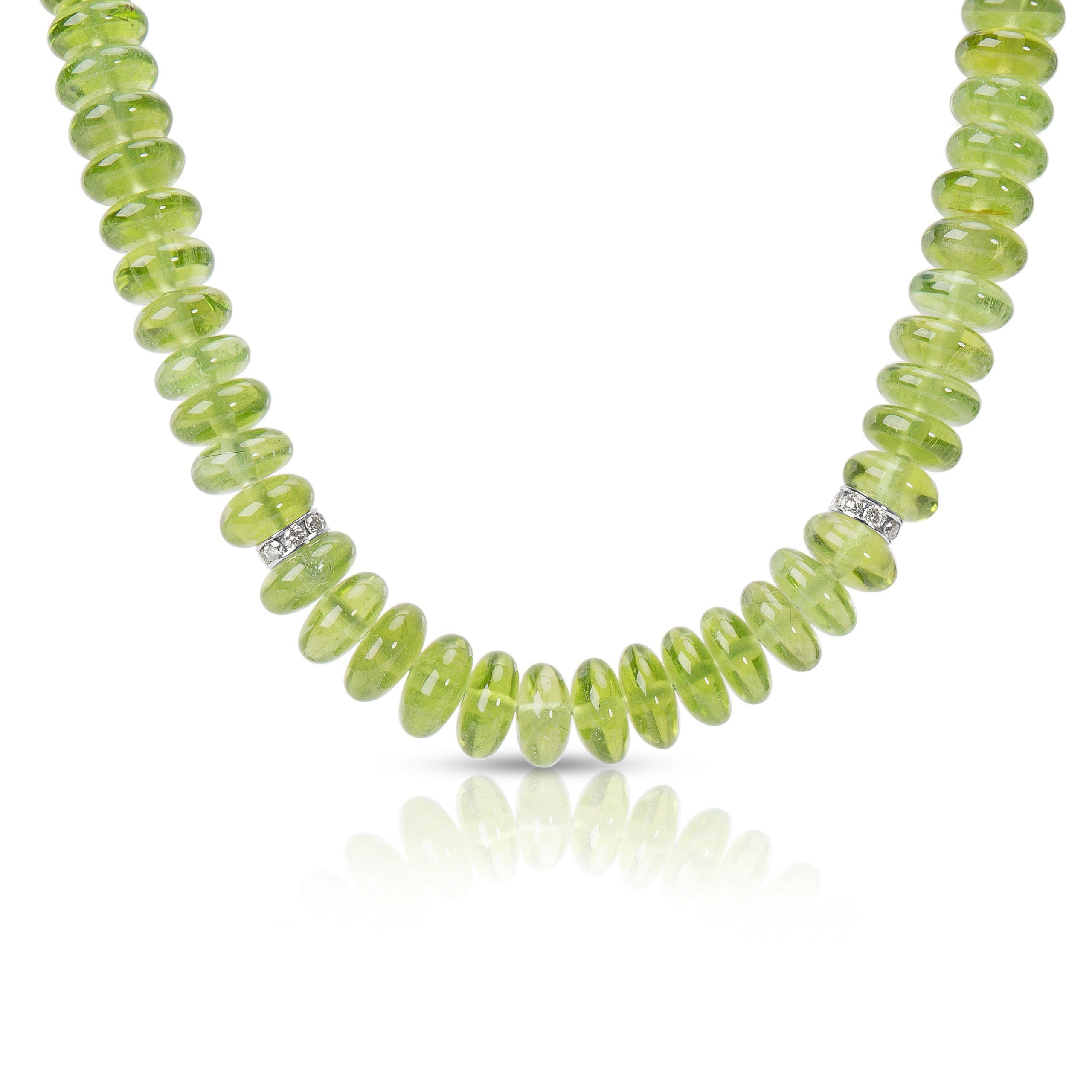 Peridot Bead Necklace in 18K White Gold with Diamonds (22.00 CTW)