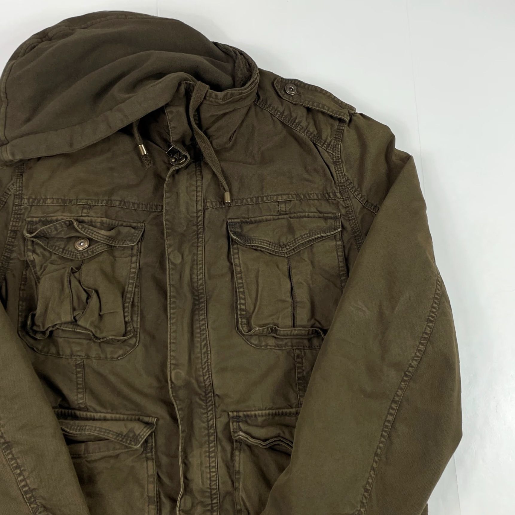 Vintage Columbia Jacket Mens Large Brown Field Cargo Military Hooded Sherpa Lined Canvas Size US L / EU 52-54 / 3 - 3 Thumbnail