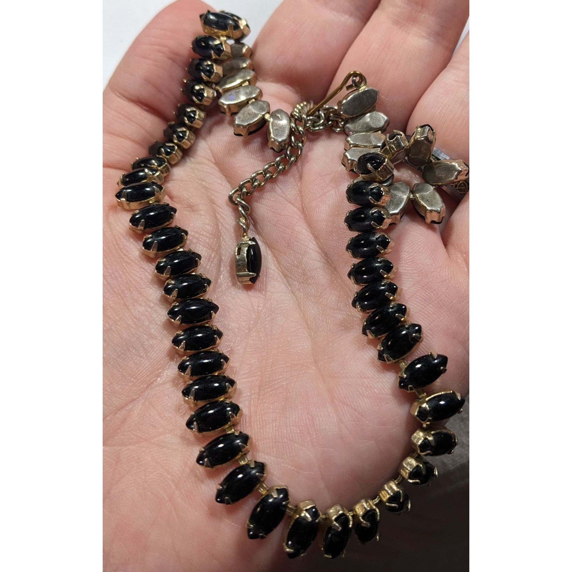 Other Vintage 60s Gothic Black Marquis Gemmed Necklace In Silver T Size ONE SIZE - 3 Thumbnail