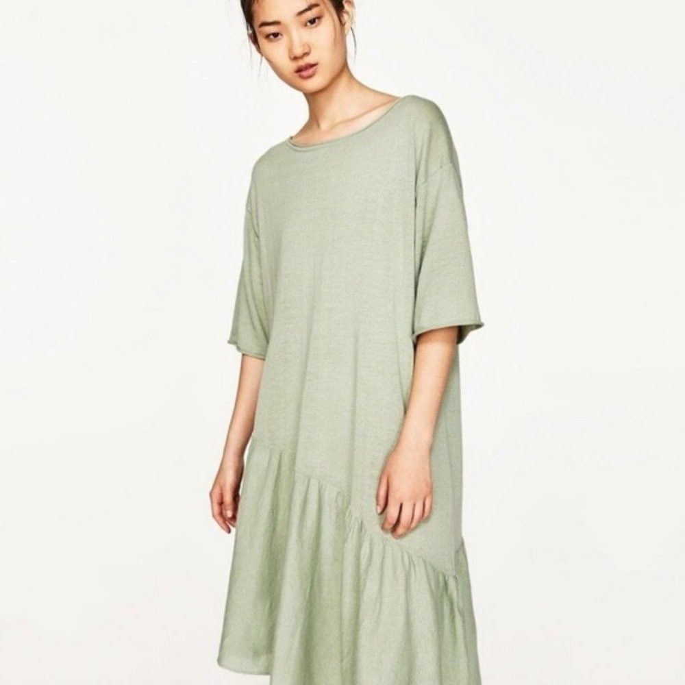 Zara Zara Knit Green Mint Dress With Asymmetric Ruffle Size M Size M / US 6-8 / IT 42-44 - 2 Thumbnail