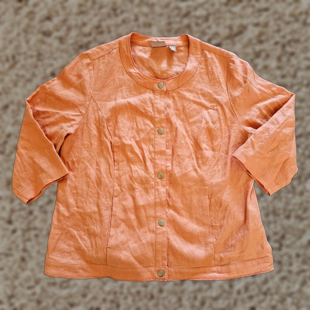 Vintage Chicos Jacket Top 3 Women XL Orange Linen Round Neck 3/4 Sleeve Button Lagenlook Size XL / US 12-14 / IT 48-50 - 1 Thumbnail