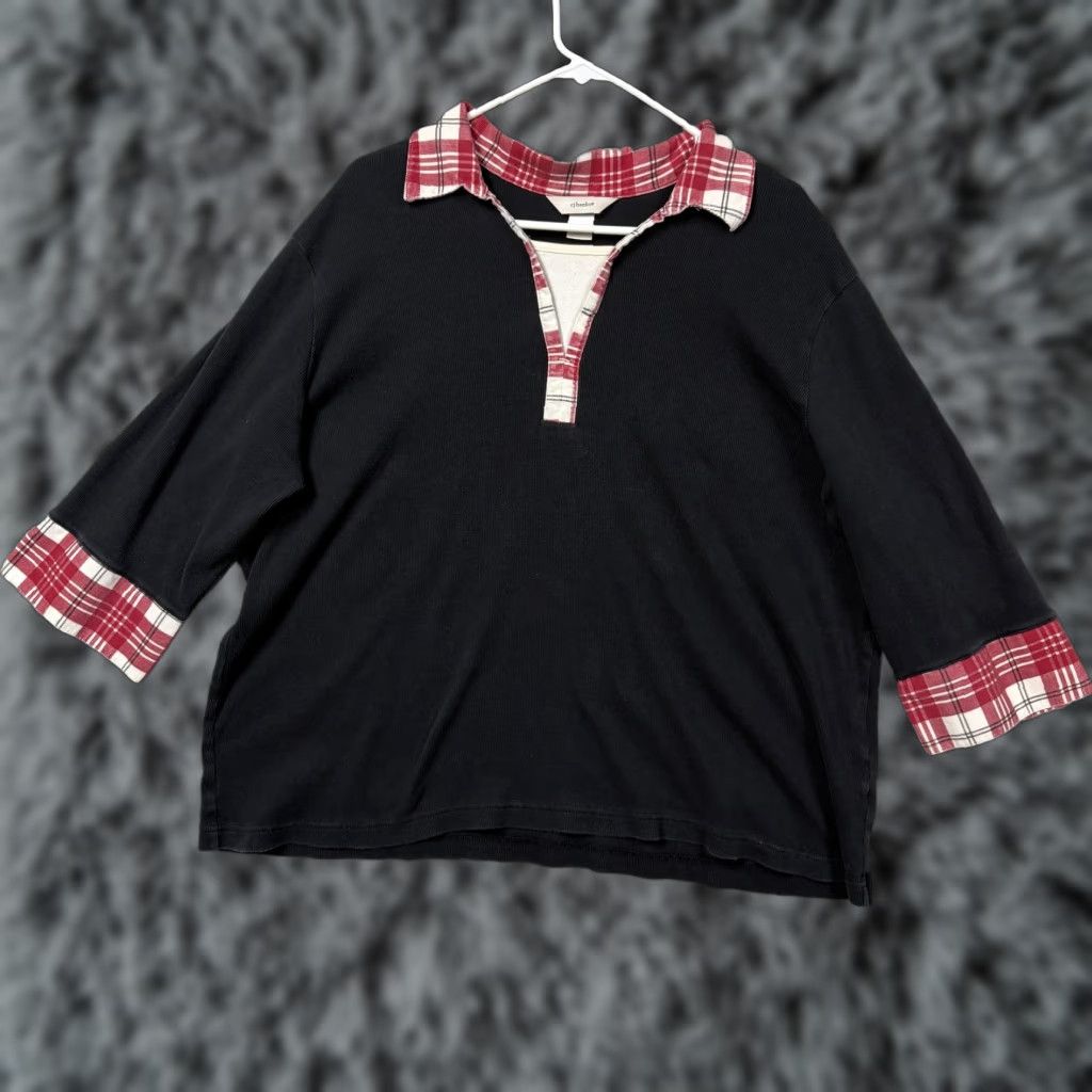 Vintage VINTAGE CJ Banks 2X Plus Polo Shirt Knit Black 3/4 Sleeve Collared Plaid Trim Bohemian Classic Preppy Womens Mens? Size XXL / US 16-18 / IT 52-54 - 1 Thumbnail