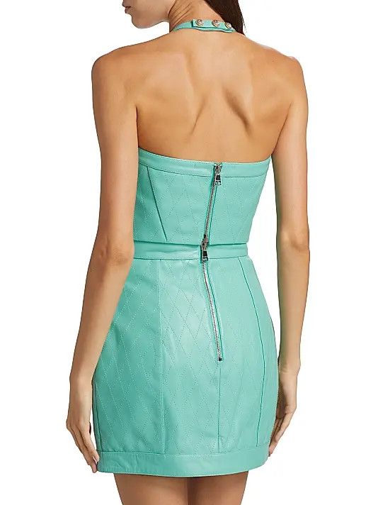 Balmain o1s1wg110725 Leather Halter Bustier Top in Mint Green Size M / US 6-8 / IT 42-44 - 4 Thumbnail