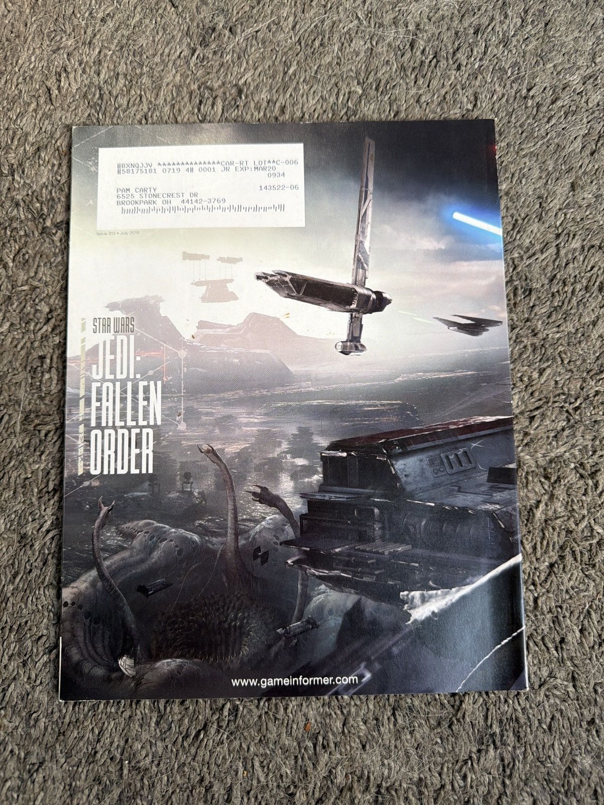 Star Wars 2019 Game Informer Volume XXIX Number 7 Issue 315 Size ONE SIZE - 2 Thumbnail
