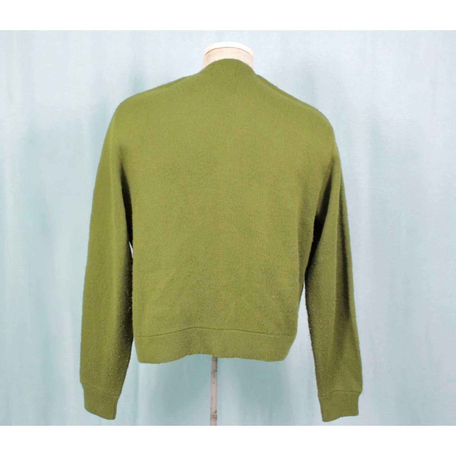 Vintage VTG 1960s Sweater Shirt Mens L Green Cardigan Acrylic Suede 50s 60s VTG 1960s Sweater Cardigan Mens L Green Brown Acrylic Suede Size US L / EU 52-54 / 3 - 2 Thumbnail
