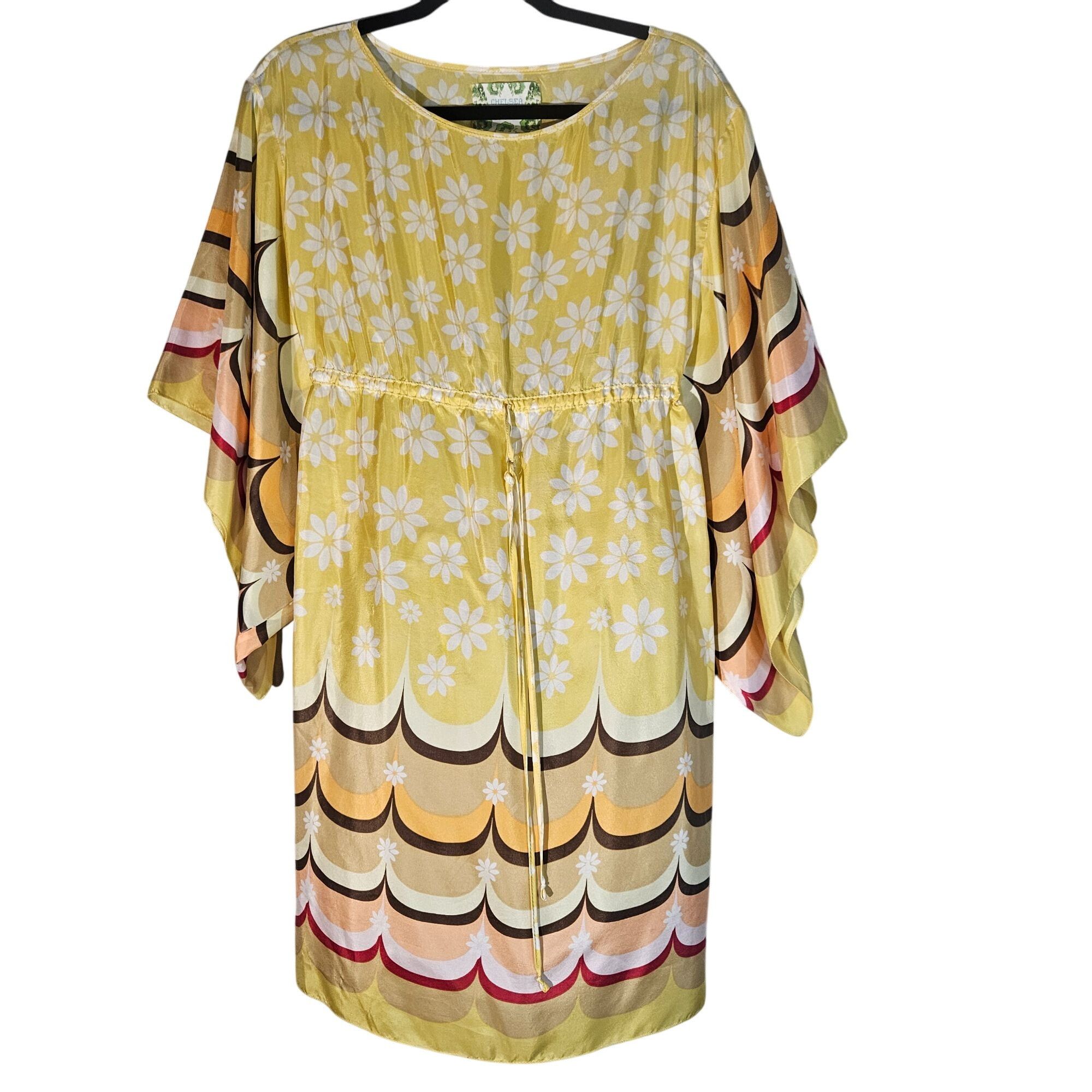 Other Chelsea Violet Yellow Floral Scallop Print Kimono Sleeve Dre Size S / US 4 / IT 40 - 1 Thumbnail