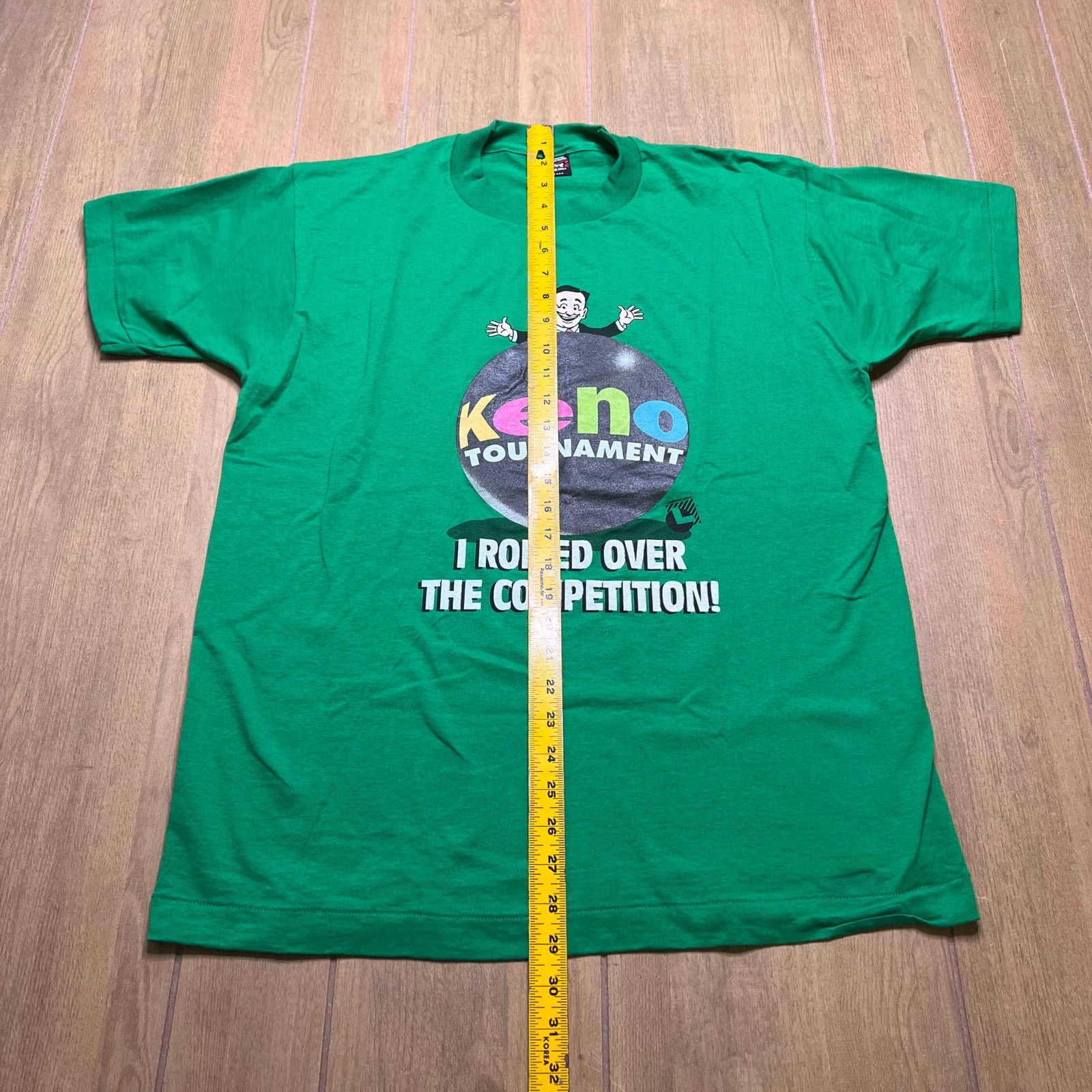 Fruit Of The Loom Vintage 90s green t-shirt Keno tournament casino Sz L USA Size US L / EU 52-54 / 3 - 7 Thumbnail