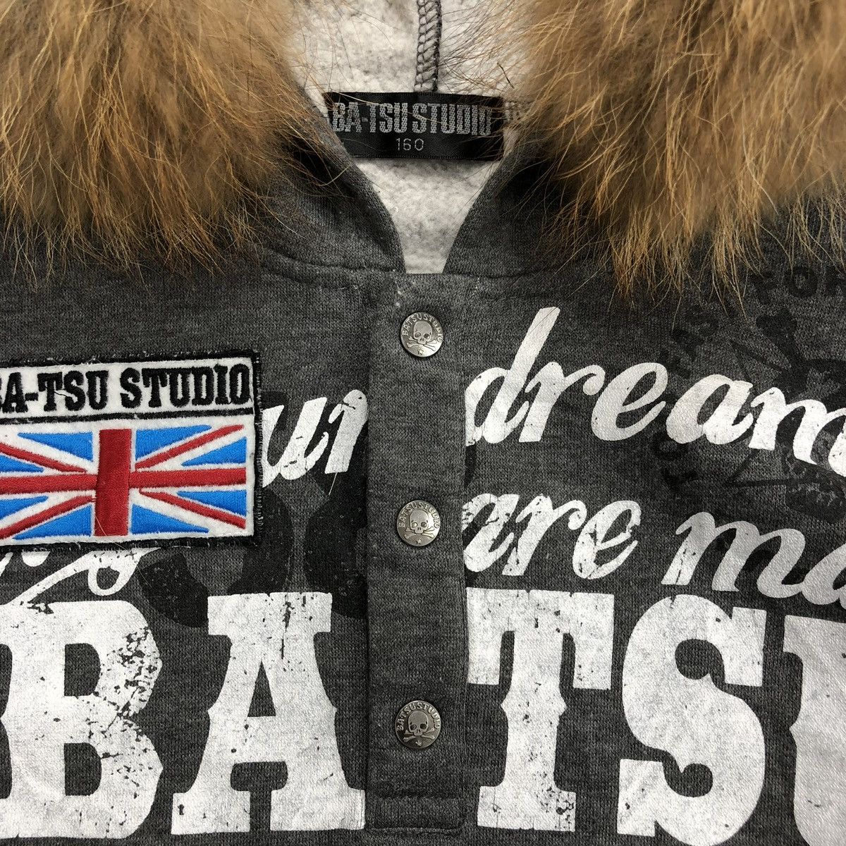 20471120 Grunge Batsu Studio Union Jack Skulls Lgb Style Fur Hoodie Size US S / EU 44-46 / 1 - 4 Thumbnail